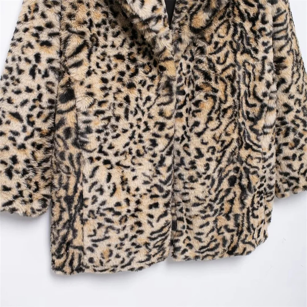 RARF Autumn Womens European and American Style Animal Pattern Printed Artificial Fur Effect Coat 241211