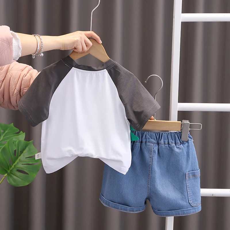 Clothing Sets Summer Children Kids Girls Boys Clothes Infant Patchwork Dinosaur T-Shirt Shorts 2pcs/Set Kids Cotton Toddler Costume 0-5 Years H241214