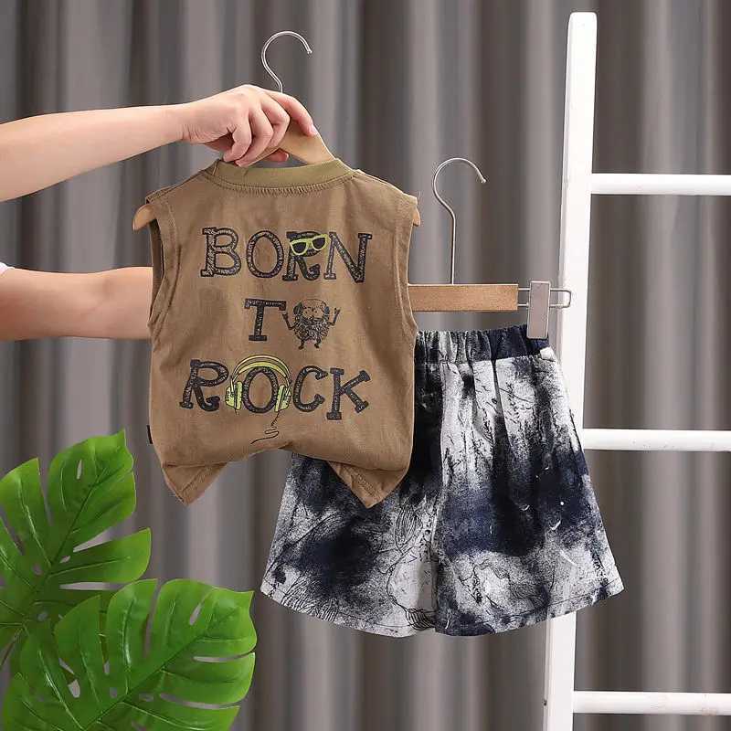 Clothing Sets New Summer Children Boys Girls Baby Fashion Infant Clothing Kids Cotton Cartoon Letter Vest Shorts 2pcs/Set Suit 0-5 Years H241214