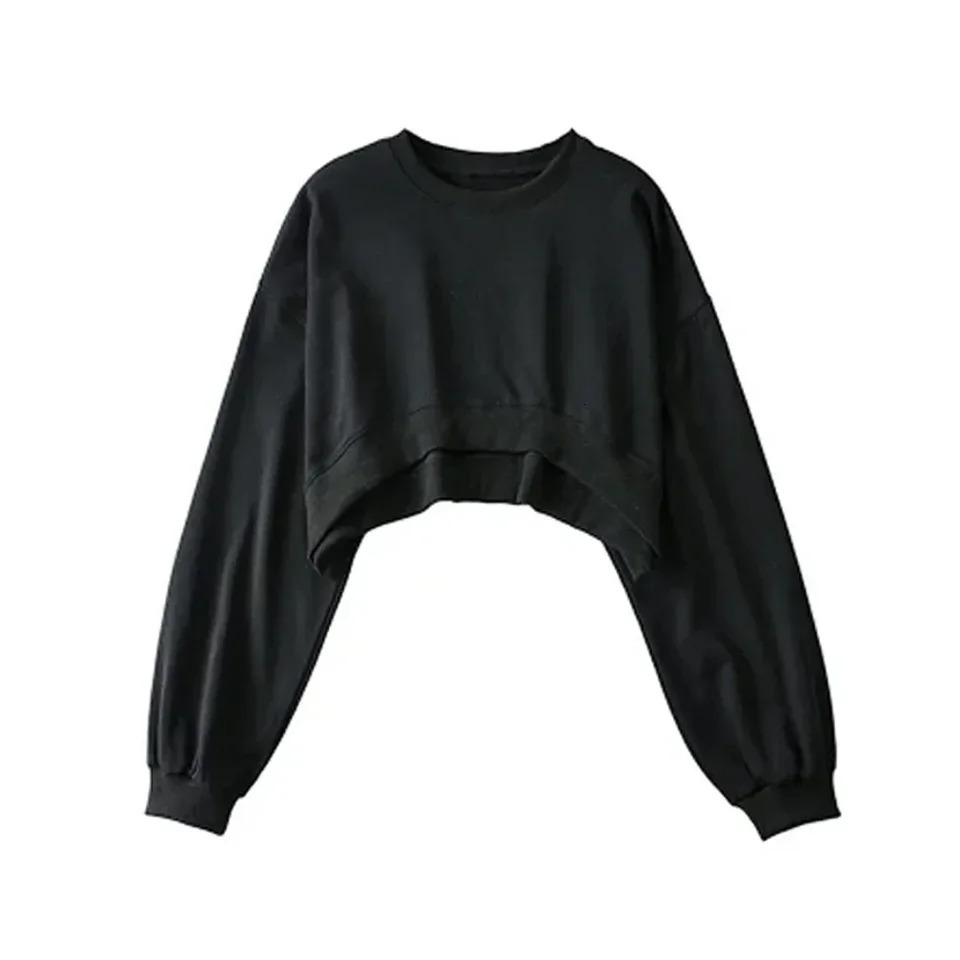 Sweatshirt Cropped Crop Top Pullover Tops Causal Hoodies Korean Long Sleeve Loose Round Neck Womens Daily Fashion 241214