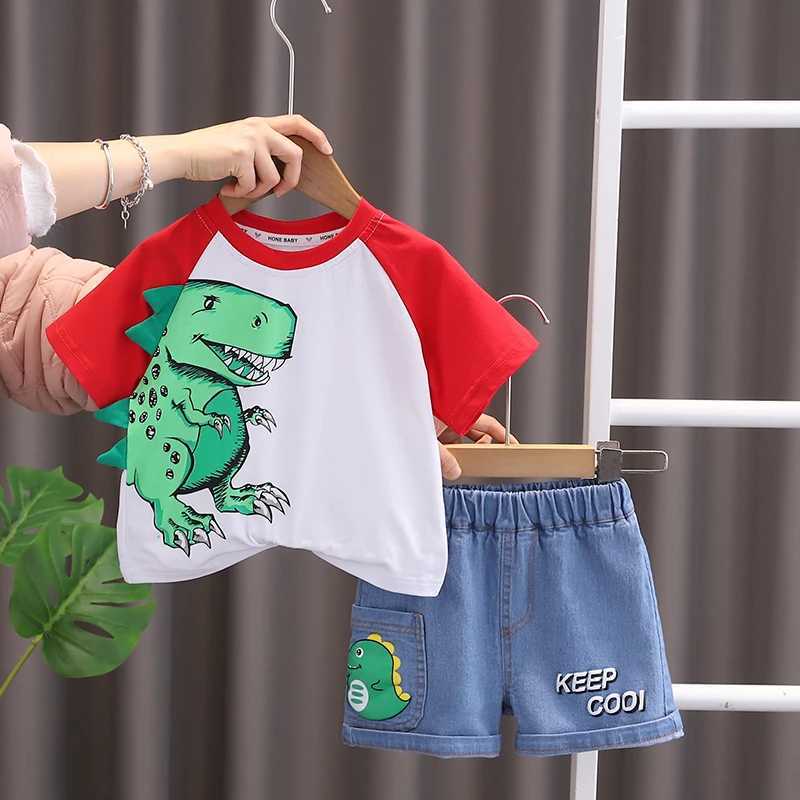 Clothing Sets Summer Children Kids Girls Boys Clothes Infant Patchwork Dinosaur T-Shirt Shorts 2pcs/Set Kids Cotton Toddler Costume 0-5 Years H241214