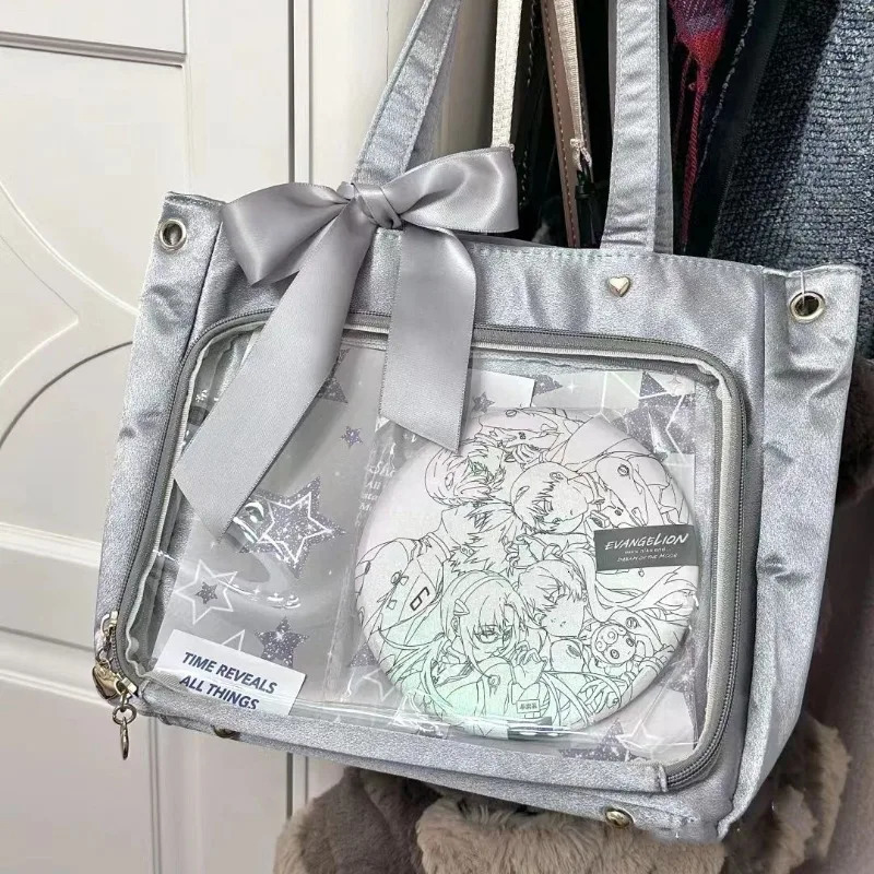 Xiuya Silver Womens Shoulder Bag Lolita Jk Large Capacity Japanese Style Handbag Fashion Harajuku Womens Transparent Handbag 241212