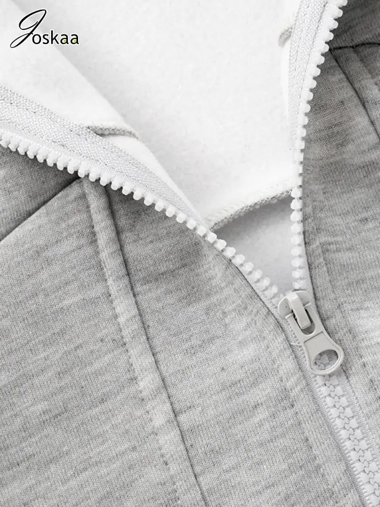 Joskaa casual wool asymmetric hoodie womens Hipster long sleeved zipper hoodie sweater autumn and winter womens clothing 241209