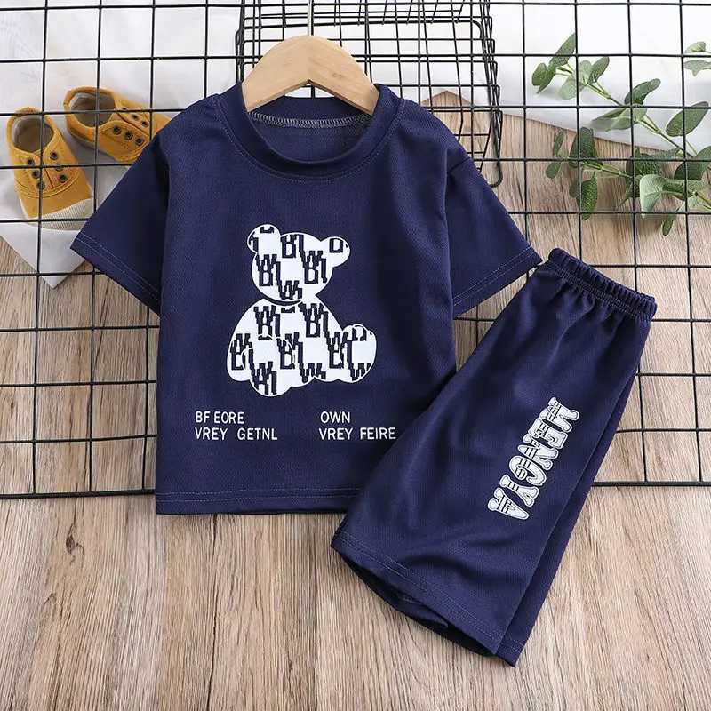 Clothing Sets Summer Baby Girls Clothes Set Breathable Cartoon Bear Printed T-Shirts And Shorts 2PCS Suit Children Boy Top Bottom Tracksuits H241214