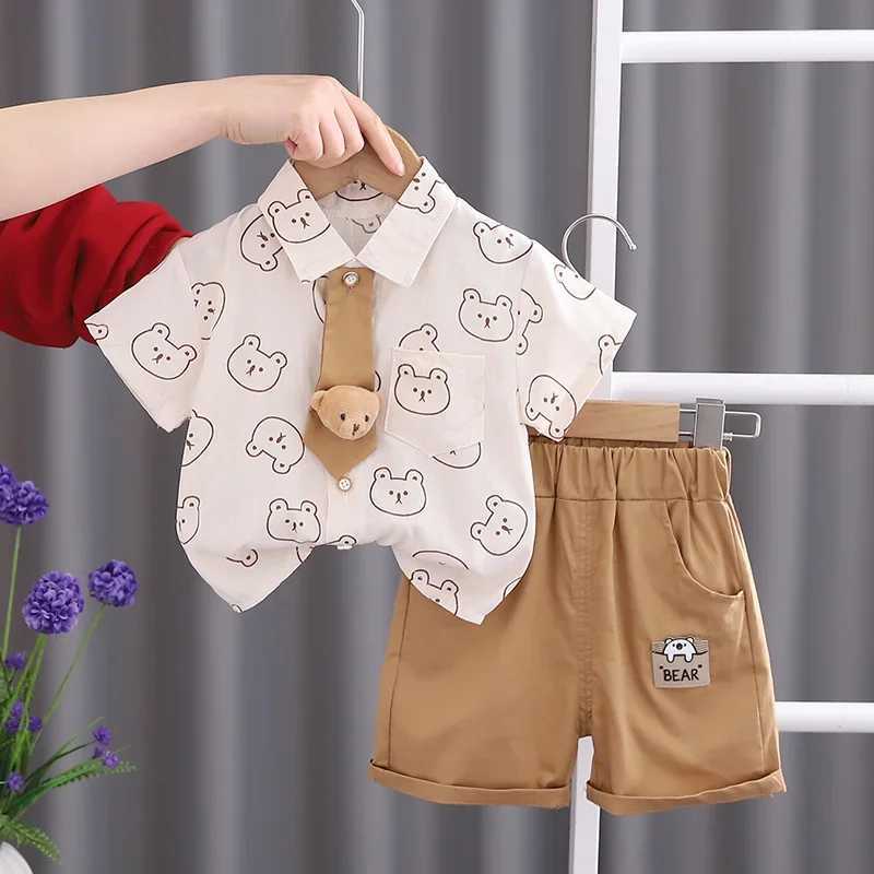 Clothing Sets Cotton Clothes Baby Boy Summer Children Print Small Bear Shirts Shorts 2Pcs/Set Infant Kids Fashion Toddler Tracksuits Outwear H241214