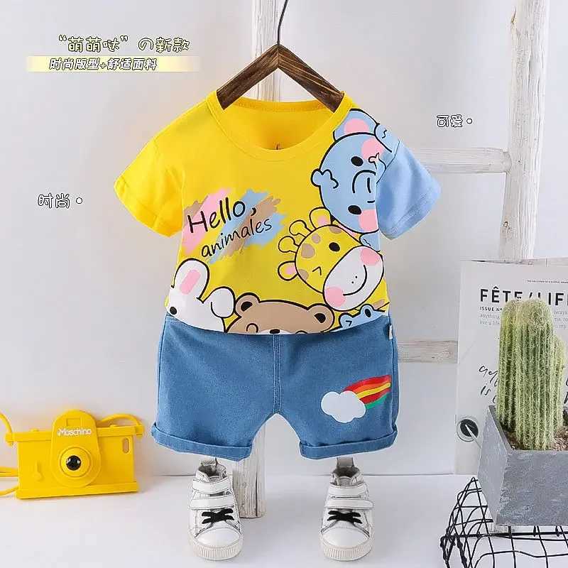 Clothing Sets Baby New Summer Cartoon Clothing Children Boy Girls Animals T Shirt Shorts 2Pcs/Set Kids Infant Wear Toddler Cacual Suit H241214