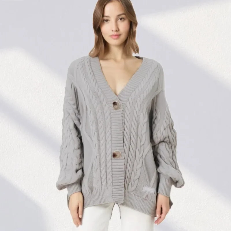 Winter Keep Warm Sweater Women Fashion Solid Casual Tops Female Autumn Knitted V-neck Long Sleeve Grey Ttpd Cardigans Women 241214