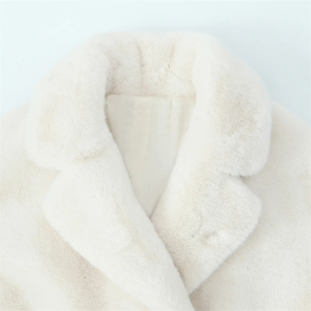 UNIZERA with belt lapel solid color medium to long plush coat autumn and winter warm for women 241211