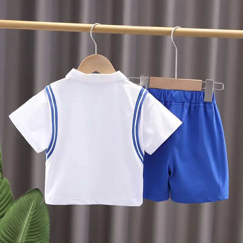 Clothing Sets New Baby Summer Clothing Toddler Children Boy Short Sleeve Cartoon Letters T-shirt Pants Fashion Infant Clothes Set Tracksuit H241214