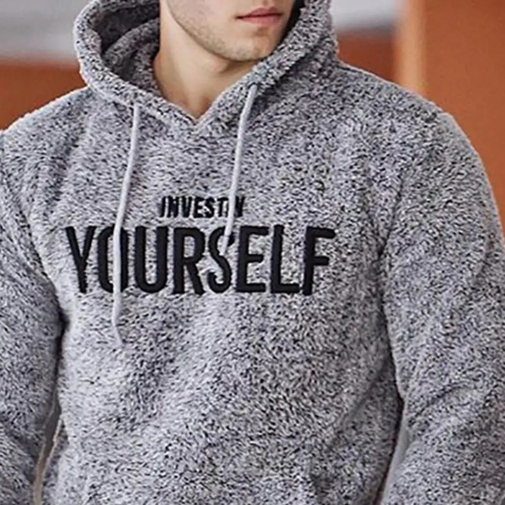 Hoodie Letters Embroidery Warm Pullover Men Long Sleeve Pockets Hooded Sweatshirt Fleece Casual Sweatshirts For Spring/Autumn 241214