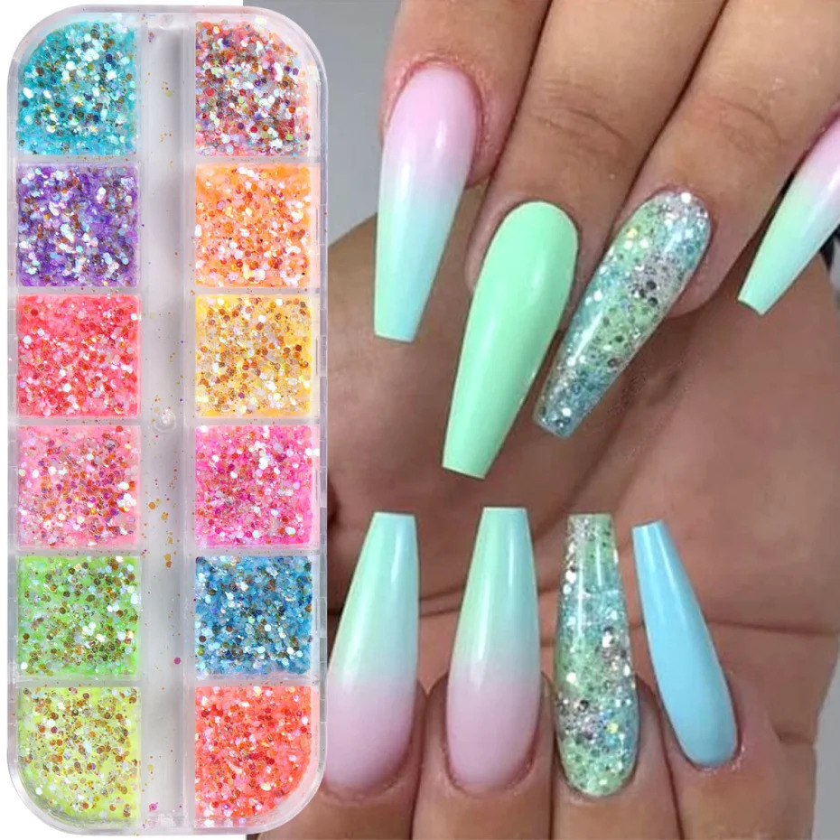 Sparkly Mermaid Nail Glitter Powder Sequins Crystal Mirror Hexagon Chrome Flakes Art Decoration Summer Manicure Supplies 241213