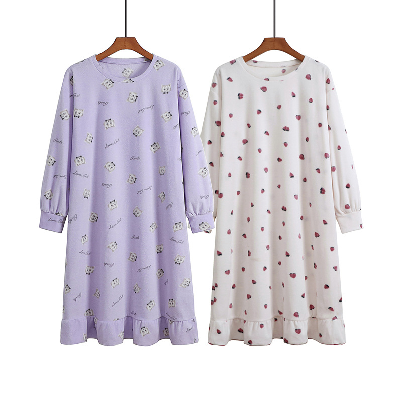 Z8-Summer thin women's large size nightdress modal round neck sweet print loose short sleeve home clothes