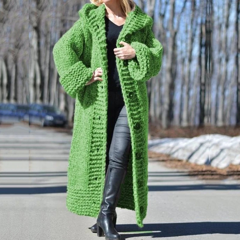 Fall Winter Hooded Oversized big size Sweaters Thick Warm Cardigan Women Knitted Coats Loose Long Overcoats Knitwear 241214