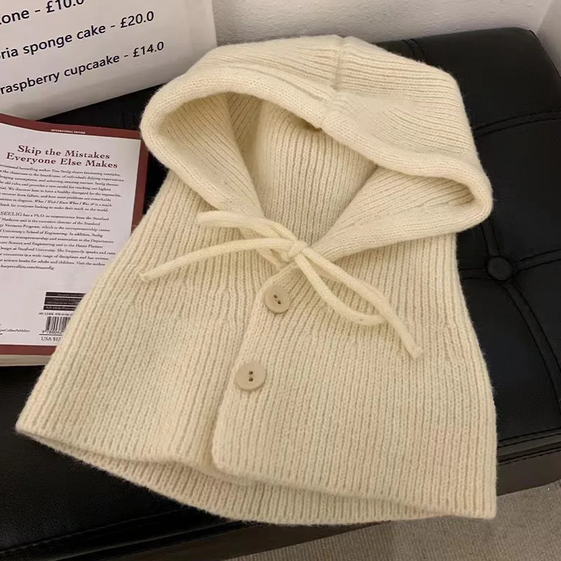Y2K Girl n Knitted Balaclava Fashion Collar Shawl Hoodie Thick Warm Bean Winter Womens Hat 241211