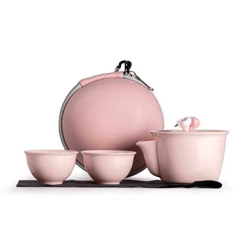Portable beauty teapot with handmade tea cups cute ceramic teapot Japanese outdoor ceramic teapot set Y241214