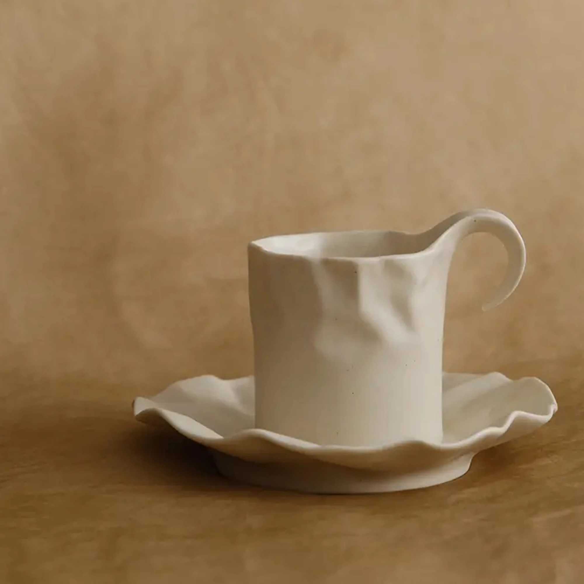 French crepe paper bag coffee cup lotus leaf tray ceramic quirk g simple quality Y241214