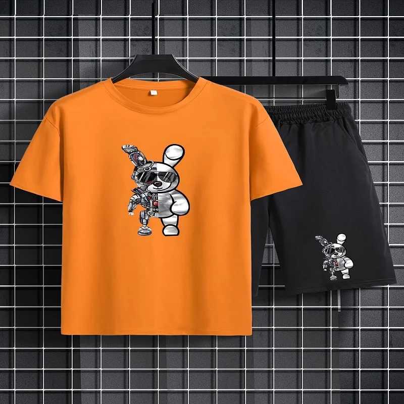 Clothing Sets Summer Baby Girls Clothes Set Children Boy Machine Rabbit Printed T-shirts and Shorts 2pcs Suit Short Sleeve Top Bottom Outfits H241214
