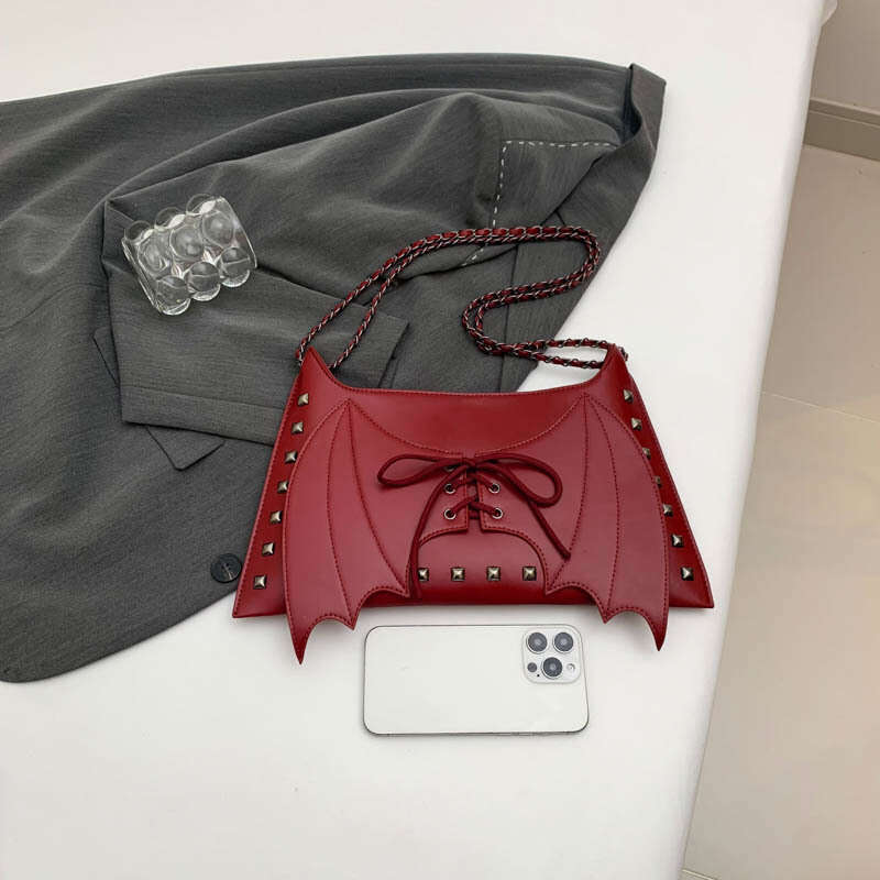 Niche design punk style spicy girl handbag personality bat retro rivet motorcycle underarm shoulder bag 2024 new casual fashion trend clothing