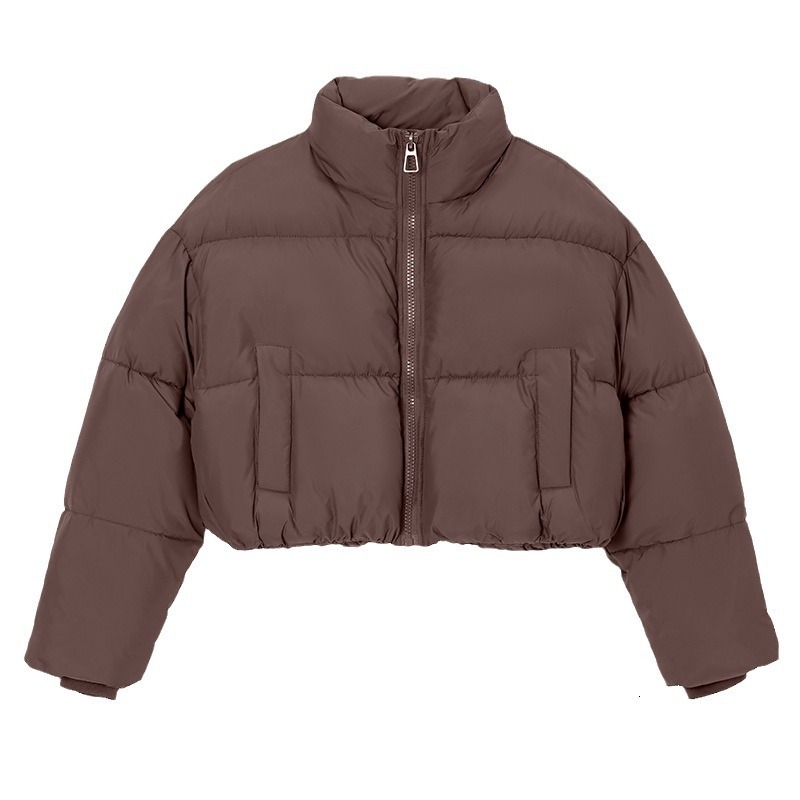 Women's Winter Puffer Stand-Up Collar Cropped Quilted Jacket Splashproof Water Windproof Down Cotton Coat