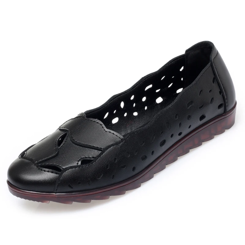 AIYUQI Women Shoes Hollow Spring Genuine Leather Hole Women's Shoes Casual Flat Large Size Mom Shoes Women