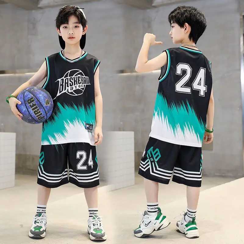 Clothing Sets Boys Summer Quick-Dry Basketball Sports Suits 4-14 Years Boys Sleeveless Vset+Short Pants 2pcs Sets Kids Sports Outfits Clothing H241214