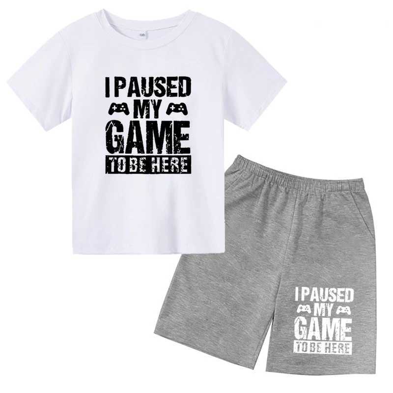 Clothing Sets Kids Summer Fashion I Paused My Game To Be Here Letter Printed T-shirts+Pants 2pcs Suits 3-13 Years Boys Girls Outfits Tees Sets H241214