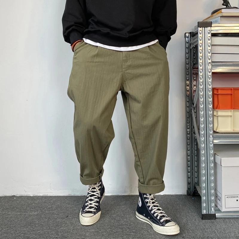 Spring Autumn Korean Fashion Streetwear Khaki Cargo Pants Men Clothing Harajuku Casual Harem Trousers Japanese Baggy Pants 241214