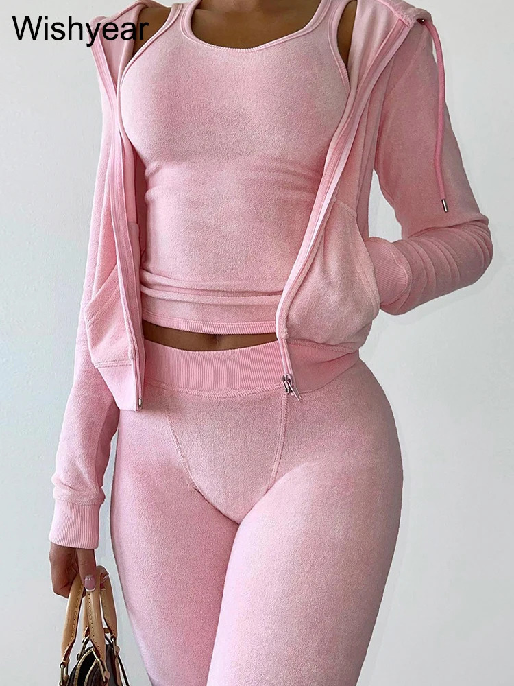 Sweatsuit 3 Piece Pants Set Women Clothing Velvet VestHoodies JacketsSweatpants Outfit Fall Winter Tracksuits Jogger Suits 241209