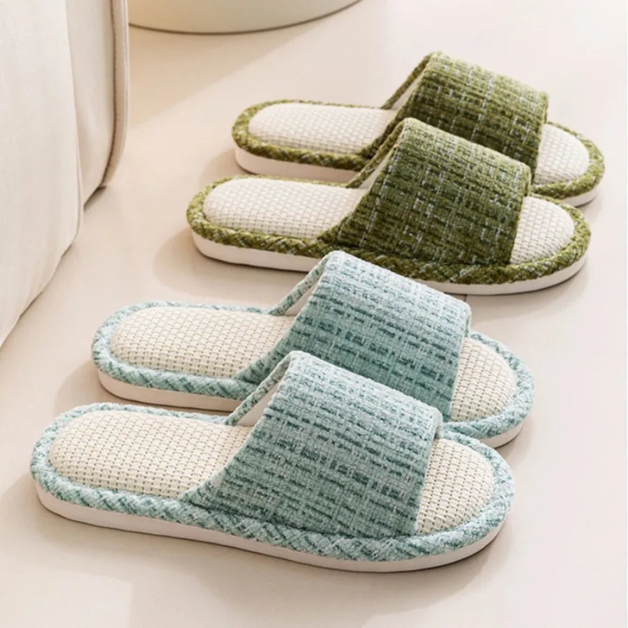 Natural Flax Home Slippers Indoor Floor Shoes Silent Sweat For Summer Women And Men Sandals 241214