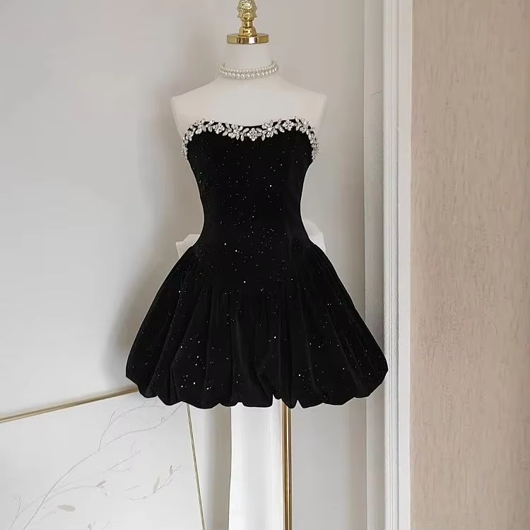 Casual Dresses Christmas Velvet Shiny A-Line Evening Party Dress Sexy Beaded Slim Blackless Bow Gathered Corsetry Dress Lady High Streetwear 2025