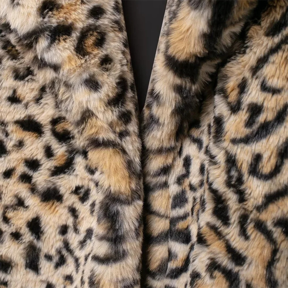 RARF Autumn Womens European and American Style Animal Pattern Printed Artificial Fur Effect Coat 241211