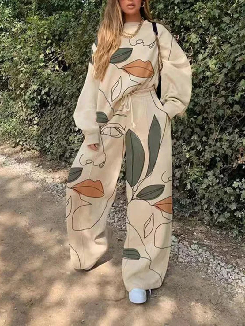 Oversized Tracksuit Women Two Piece Pants Sets Casual Sweatshirt Trousers Suit Streetwear 2 Matching Set Outfit 241209