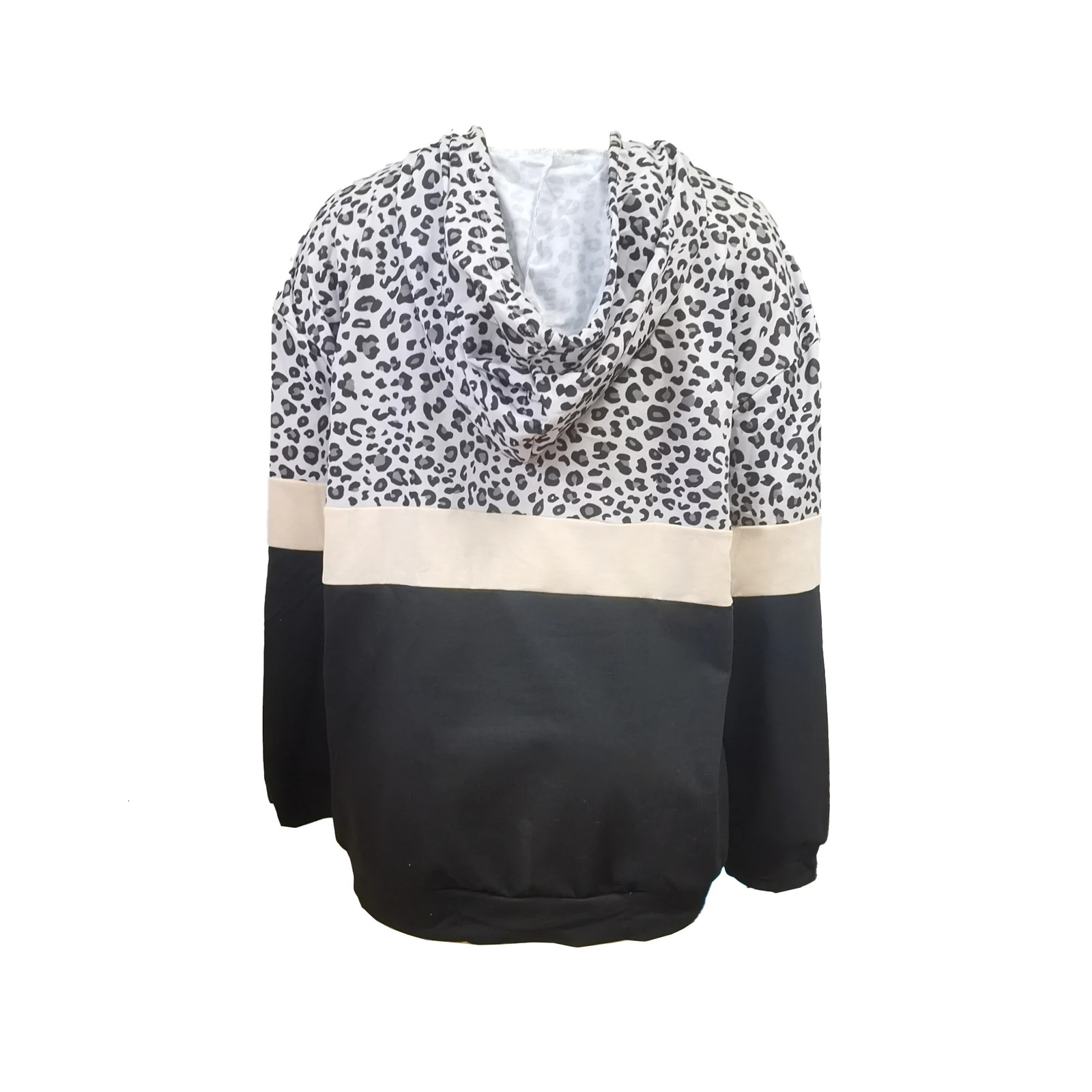 Leopard Print Kangaroo Pocket Hoodie Casual Color Block Long Sleeve Drawstring Hoodie Womens Wear 241214