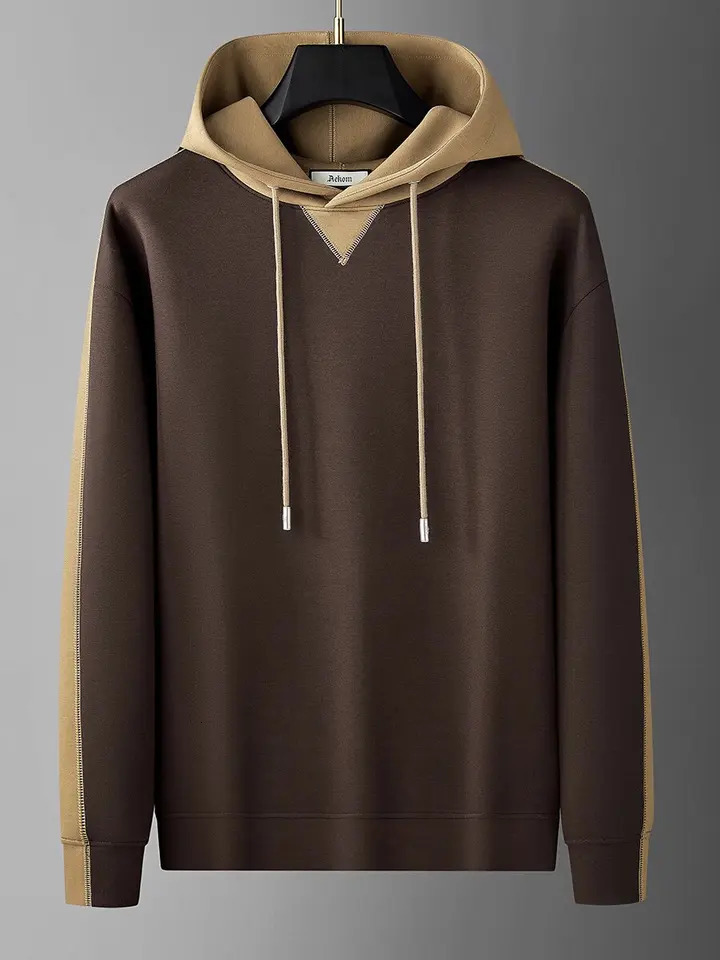 Autumn and Winter Fashion Trend Color Splicing Air Layer Cotton Model Mens Casual Long Sleeve Hoodie Mens 241214