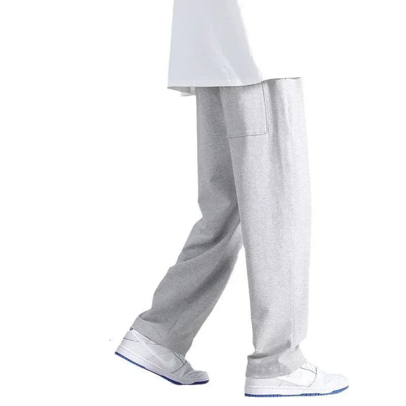 Autumn Casual Trousers Mens Loose Fit Sweatpants Wide Leg Straight Pants Grey Colour Seasonal For Men 241214