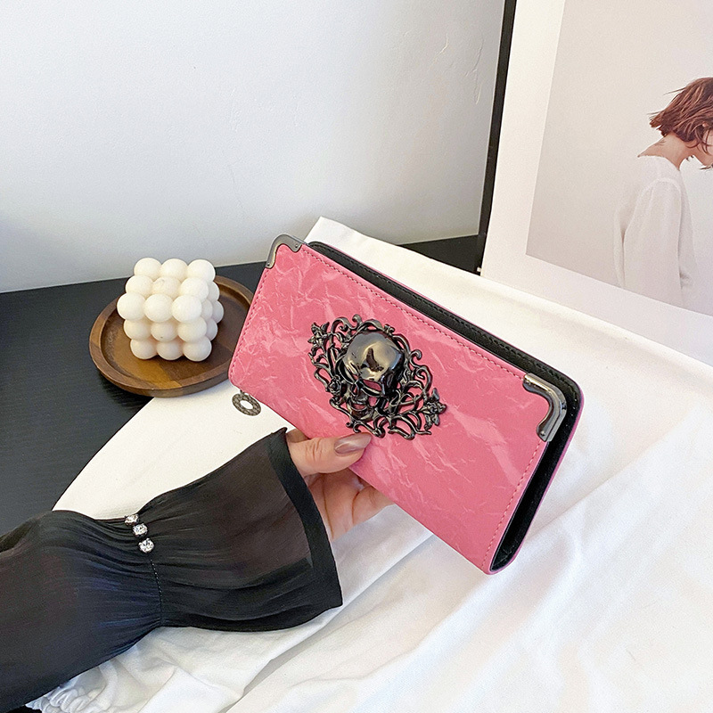 New Best-selling Unisex Designer Skull Personalized Long Wallet Banquet Handbag Mobile Phone Bag Hand-held Bag Wallet
