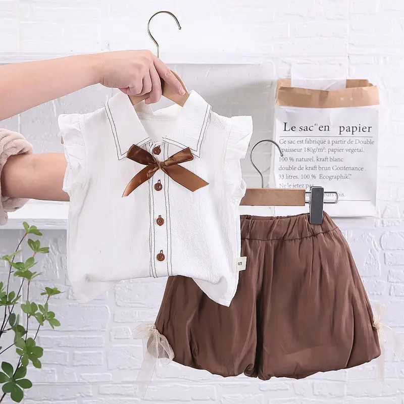 Clothing Sets Summer Children Kids Girl Clothes Cartoon Solid T-Shirt Shorts 2pcs/Sets Baby Toddler Fashion Cotton Clothing Infant Tracksuits H241214