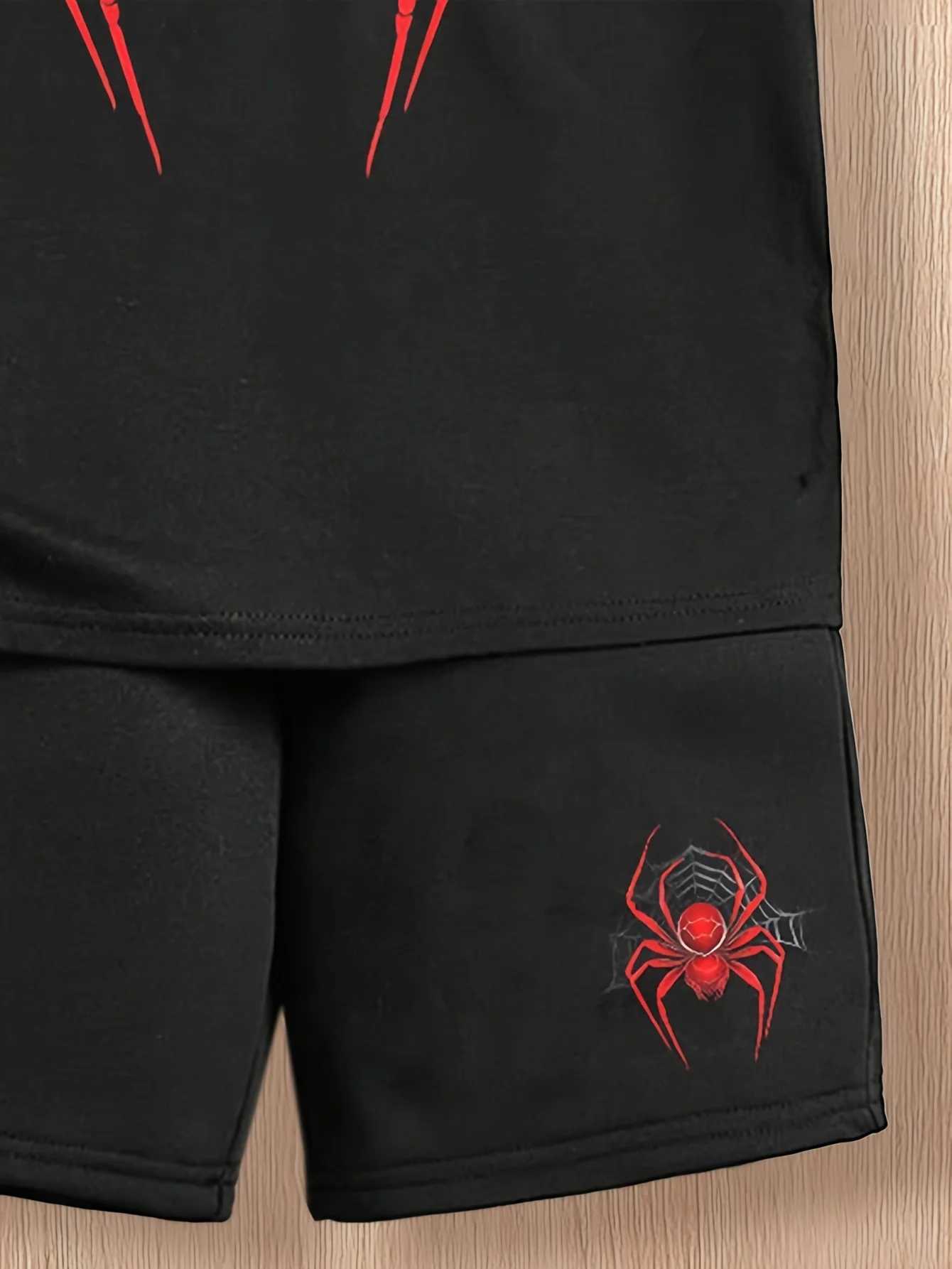 Clothing Sets Summer Baby Boy Clothes Set Kid Girls Cartoon Red Spider Printed T-Shirts And Shorts 2pcs Suit Children Top Bottom Outfits H241214