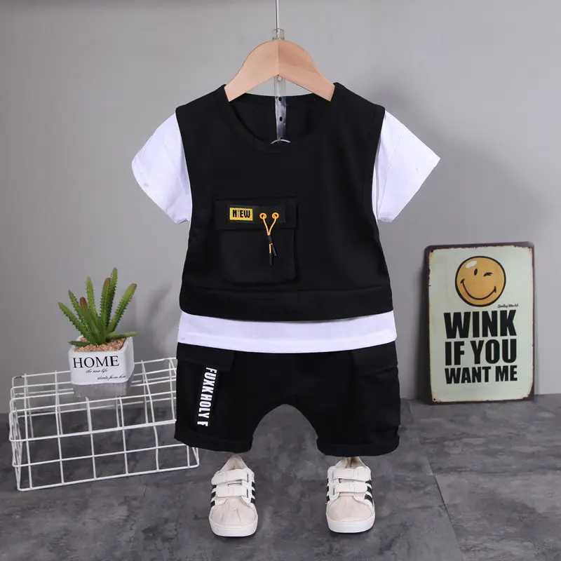 Clothing Sets New Children Cotton Clothes Summer Baby Boys Patchwork T Shirts Shorts Pants 2Pcs/sets Infant Kids Toddler Tracksuits 0-5 Years H241214