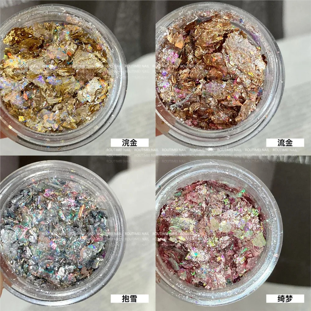 41 box irregular foil opal nail glitter gradient symphony polarizing thin film silver gold mixed art decoration 241213