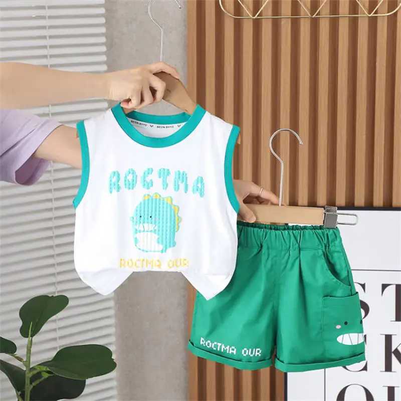 Clothing Sets Fashion Kids Boy Girls Clothes Children Summer Cartoon Dinosaur Vest Shorts 2Pcs/Set Infant Outfit Toddler Tracksuit 0-5 Years H241214