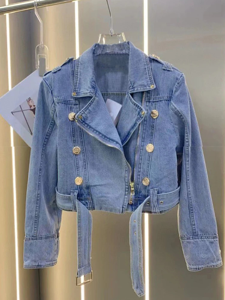 Winter detachable faux fur collar with blue warm denim jacket womens retro casual fur lined with metal buttons womens coat 241210
