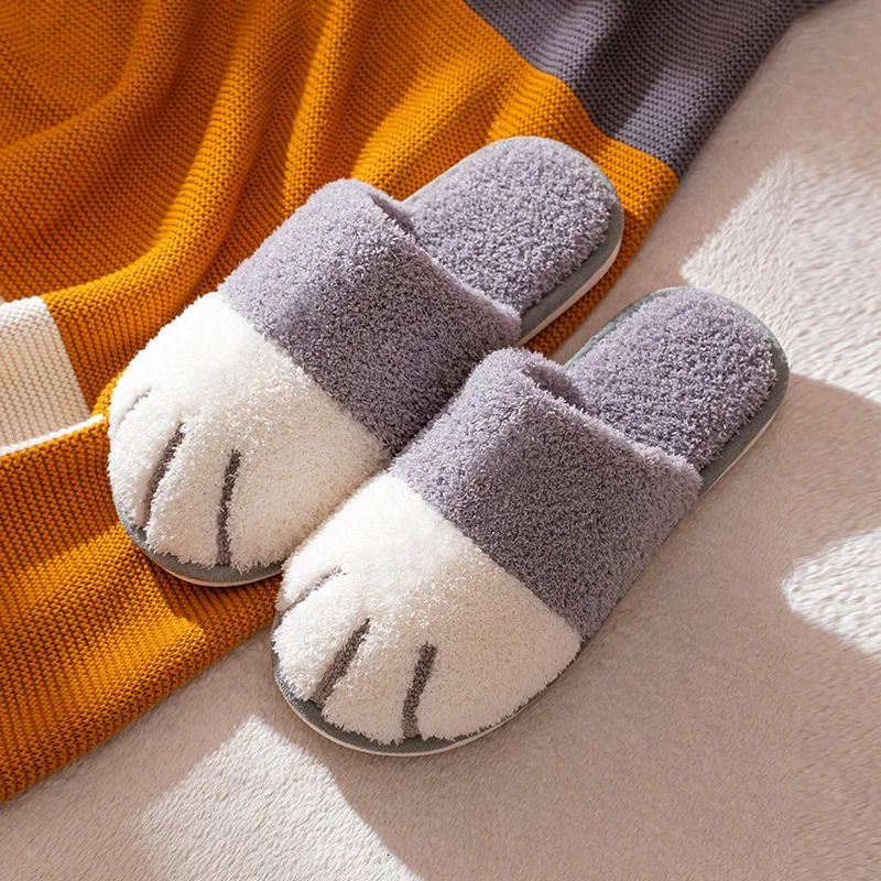 Pallene Winter Plush Slippers For Women Warm Cute Cat Paw ner House Fur Indoor Bedroom Lovers Fluffy Shoes 241214