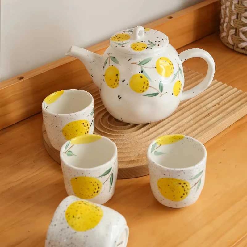 Japanese style hand-painted ceramic kettle water cup large capacity household cute fruit pattern flower tea set Y241214
