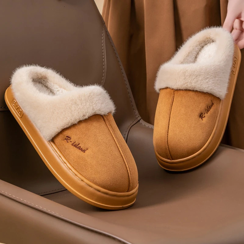 Winter Warm Couple Style Concise Fluffy Slippers Women Men Nonslip Soft Cosy Slides Indoor Mule Ladies Home Cotton Shoes 241214