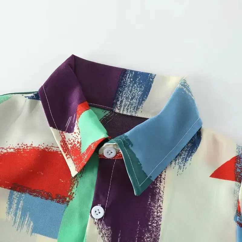 Clothing Sets Summer Kids Clothes Boys Girls Print Lapel Shirt Shorts Suit Watercolor Tie Dyeing Beach Wear Top and Bottom 2 Pieces Set H241214