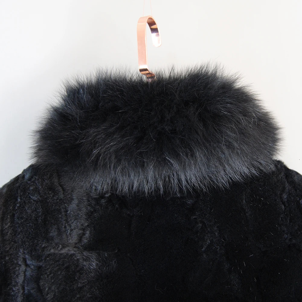 Fashion Lady 100% Natural Rex Rabbit Fur Coat Women Winter Thick Warm Real Jacket With Quality Fox Collar 241211