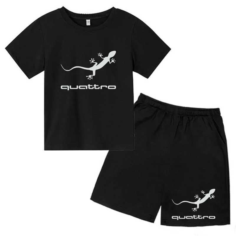 Clothing Sets Kids Funny Gecko Print Summer Casual Breathable T-shirts+Shorts 2pcs Suits 2-13Years Boys Girls Outfit Children Clothes Tee Sets H241214