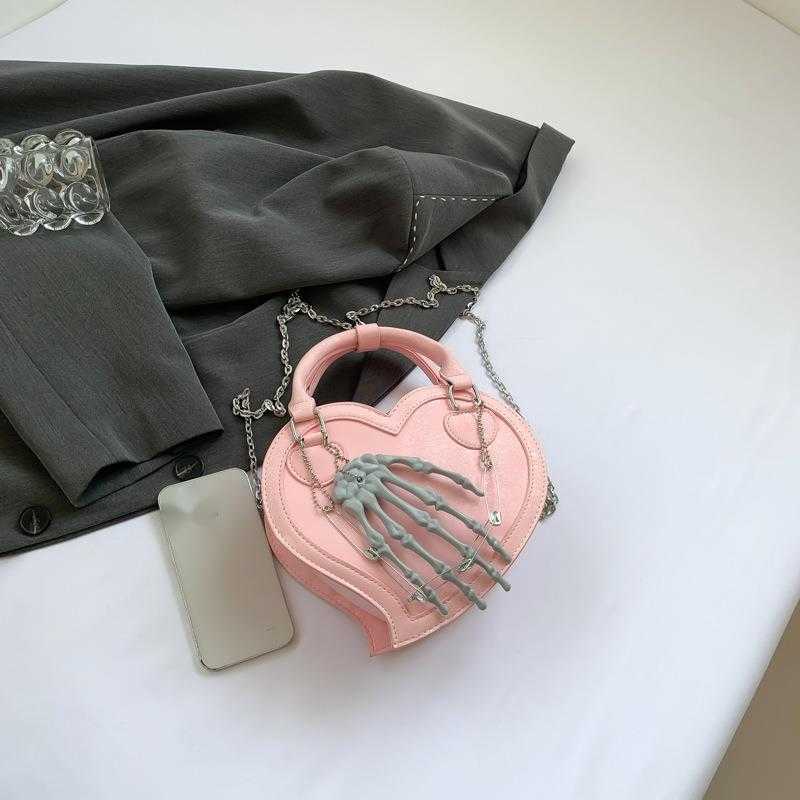 popular peach heart bag womens bag new Y2K punk rock spicy girl crossbody bag niche heart shaped handbag