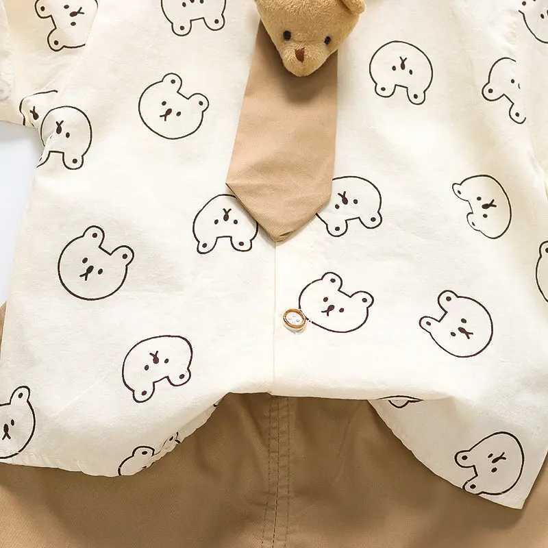 Clothing Sets Children Clothes Cartoon Bear Baby Boy Short Sleeve Full Printe Causal Shirts Pants 2Pcs/set Kid Fashion Toddler Tracksuits H241214